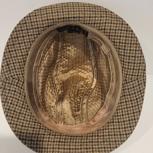 Vintage Scala Houndstooth Tweed Fedora Hat Wool Size Medium Beige Dark Brown - Picture 7 of 11